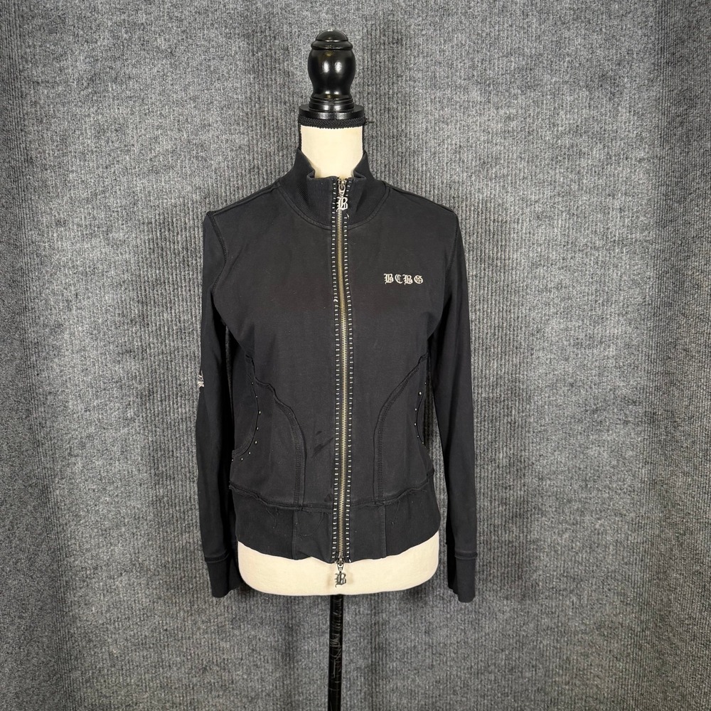 Y2K BCBG Max Azria Track Jacket Womens L Dragon Embroidered Goth Double Zip